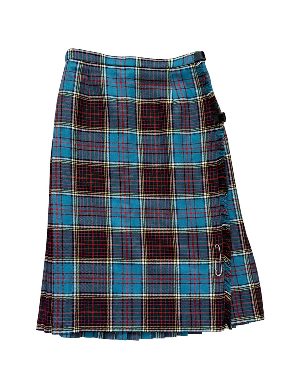 Vintage Tartan Kilt Plaid Wool Wrap Midi Skirt Scotland Colourful Fits Size 6
